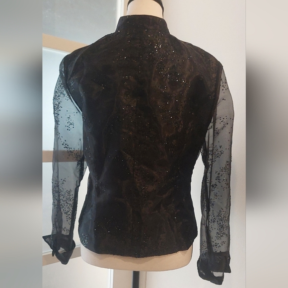 R&M Richards Elegant Black Blouse with Sheer Sleeves - Picture 7 of 12